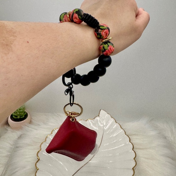 Floral Beaded Bracelet Keychain w/ Portable sanitizer Keychain - Picture 2 of 5